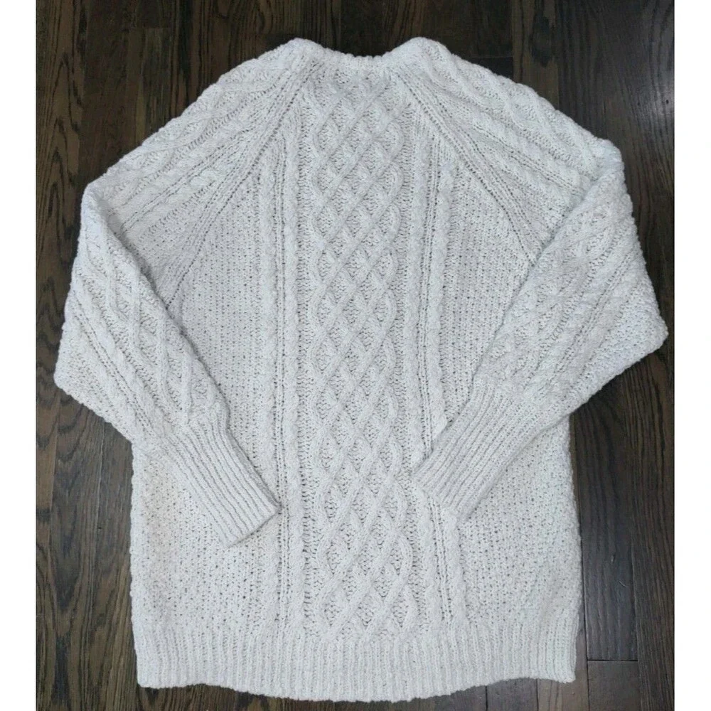Free People Cable Knit Sweater XS Cream Fishermen Chunky Crew Neck Oversized NWT